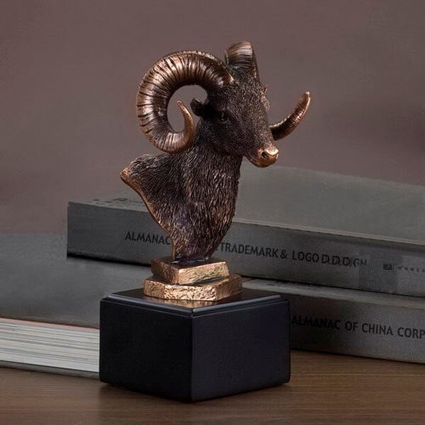 Ram Sculptural Bust Wildlife Statue boast curled horns Figurine Art